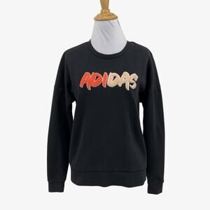 Adidas Sweatshirt Womens XS Extra Small Black Embossed Chenille Logo Pullover